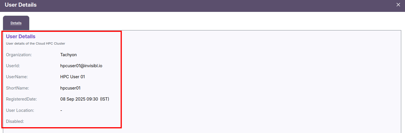 User Details Popup