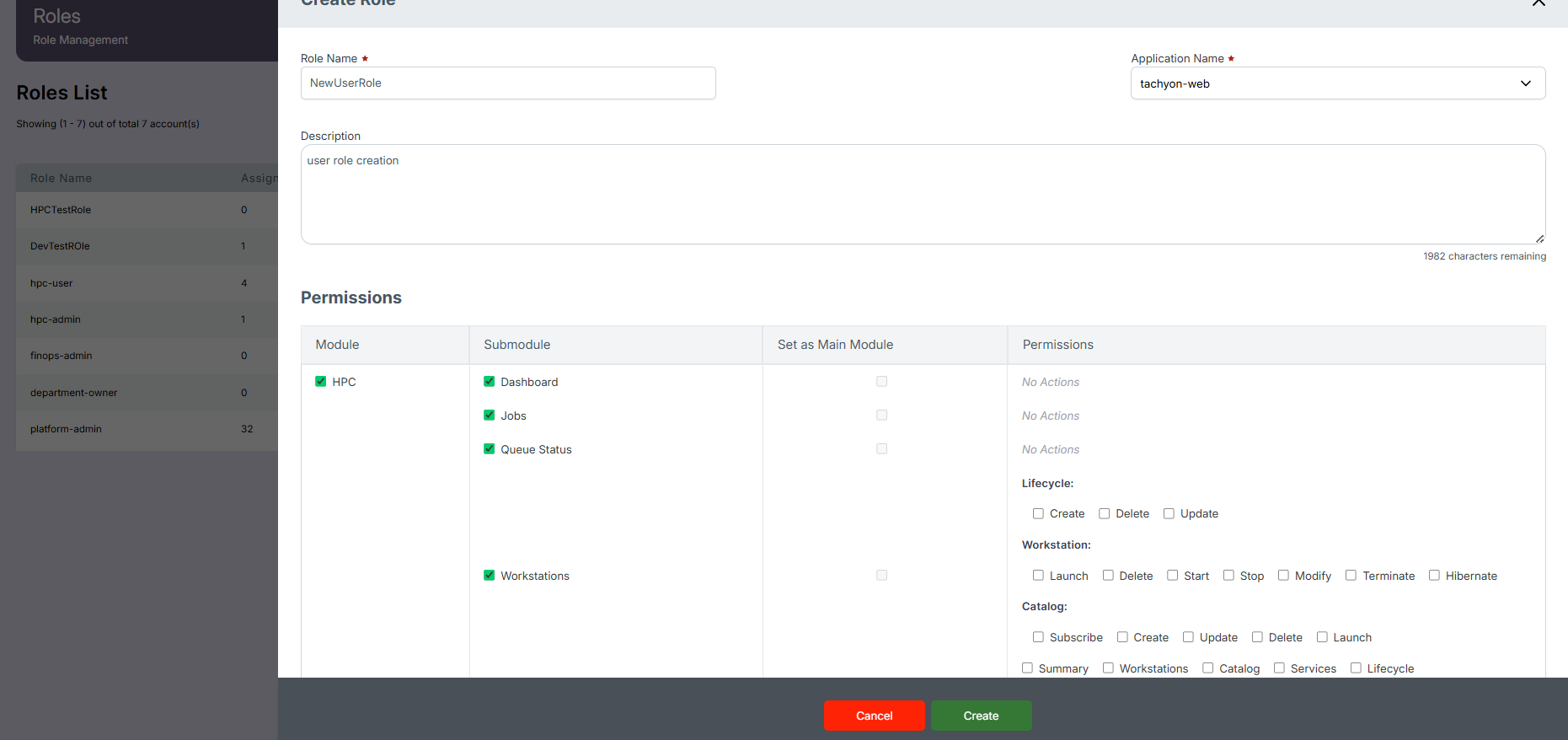 Role Permissions Screen