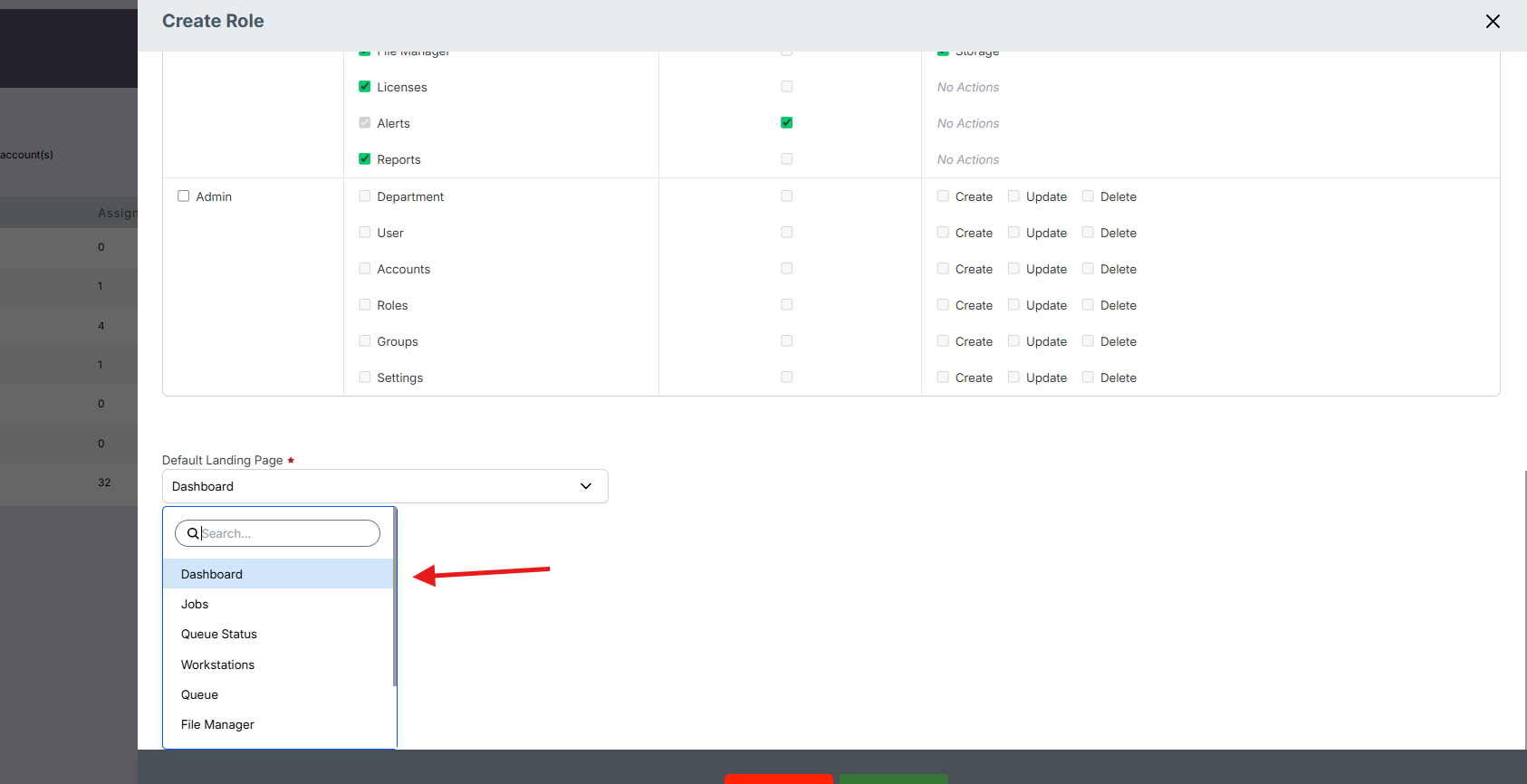 Default Landing Page Selection