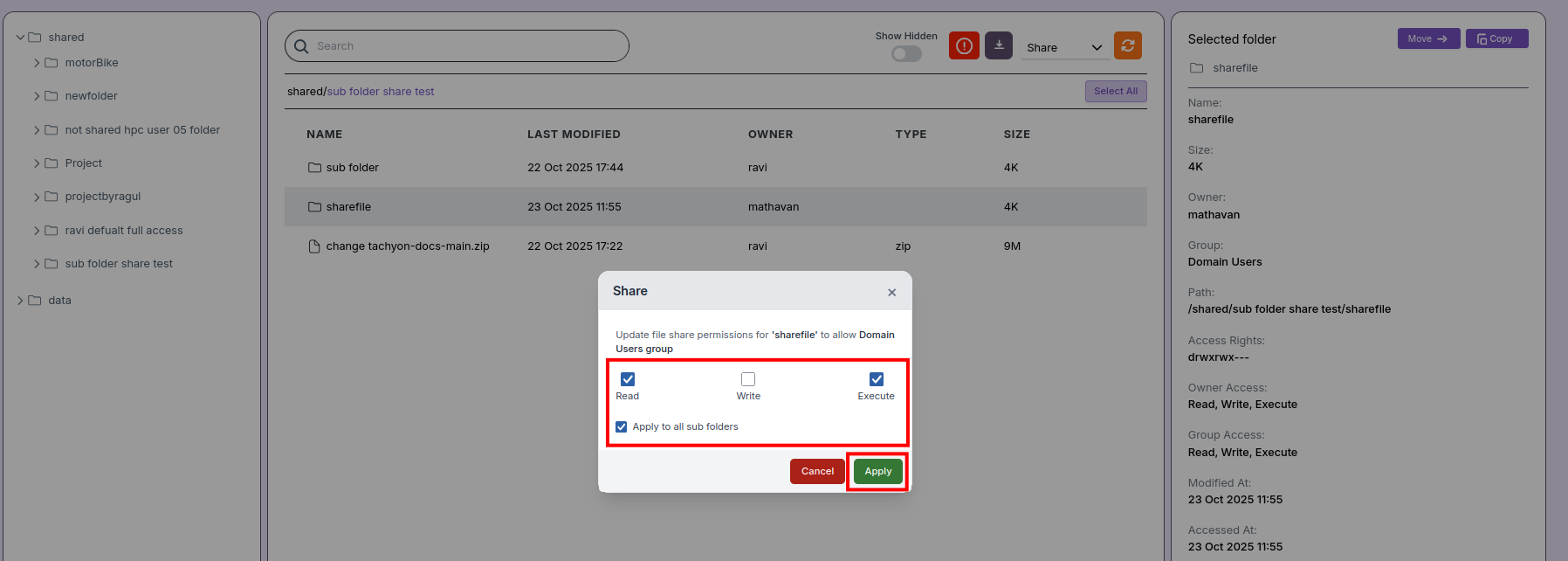 Share Permissions Popup