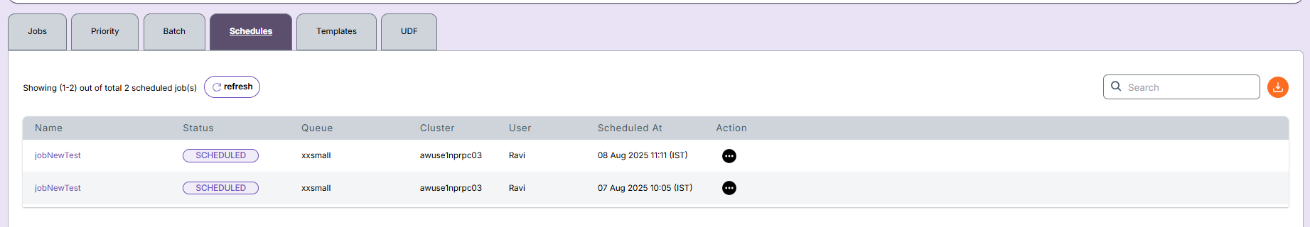 Scheduled Jobs List
