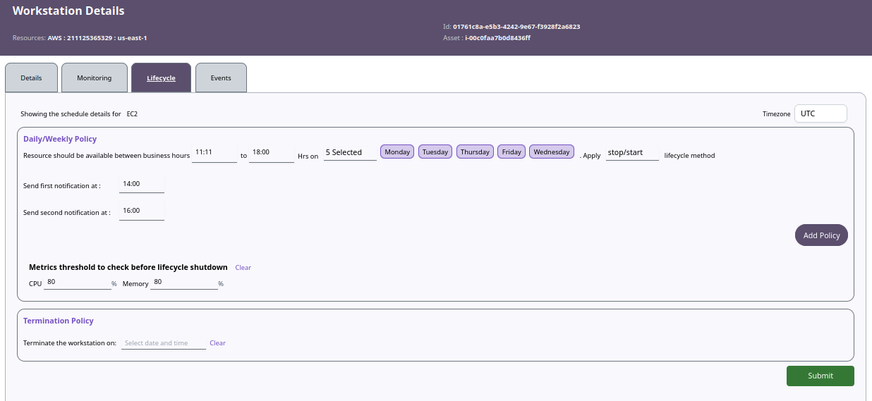 Lifecycle Settings Page