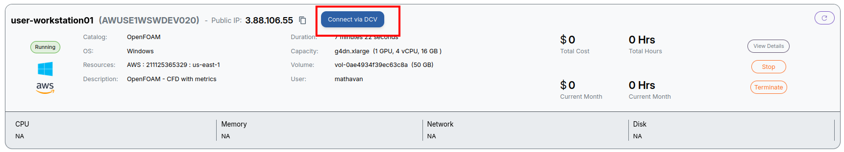 Connect via DCV
